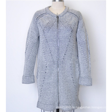 Frauen Winter Jacquard Lang Strickjacke Strickjacke mit Reißverschluss